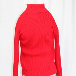 Red ribbed turtleneck sweater